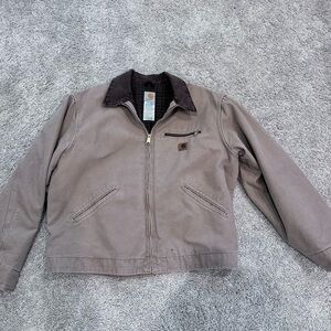 Carhartt Tan Work Coat with Dark Brown Corduroy Collar - Detroit Style J97 SDL